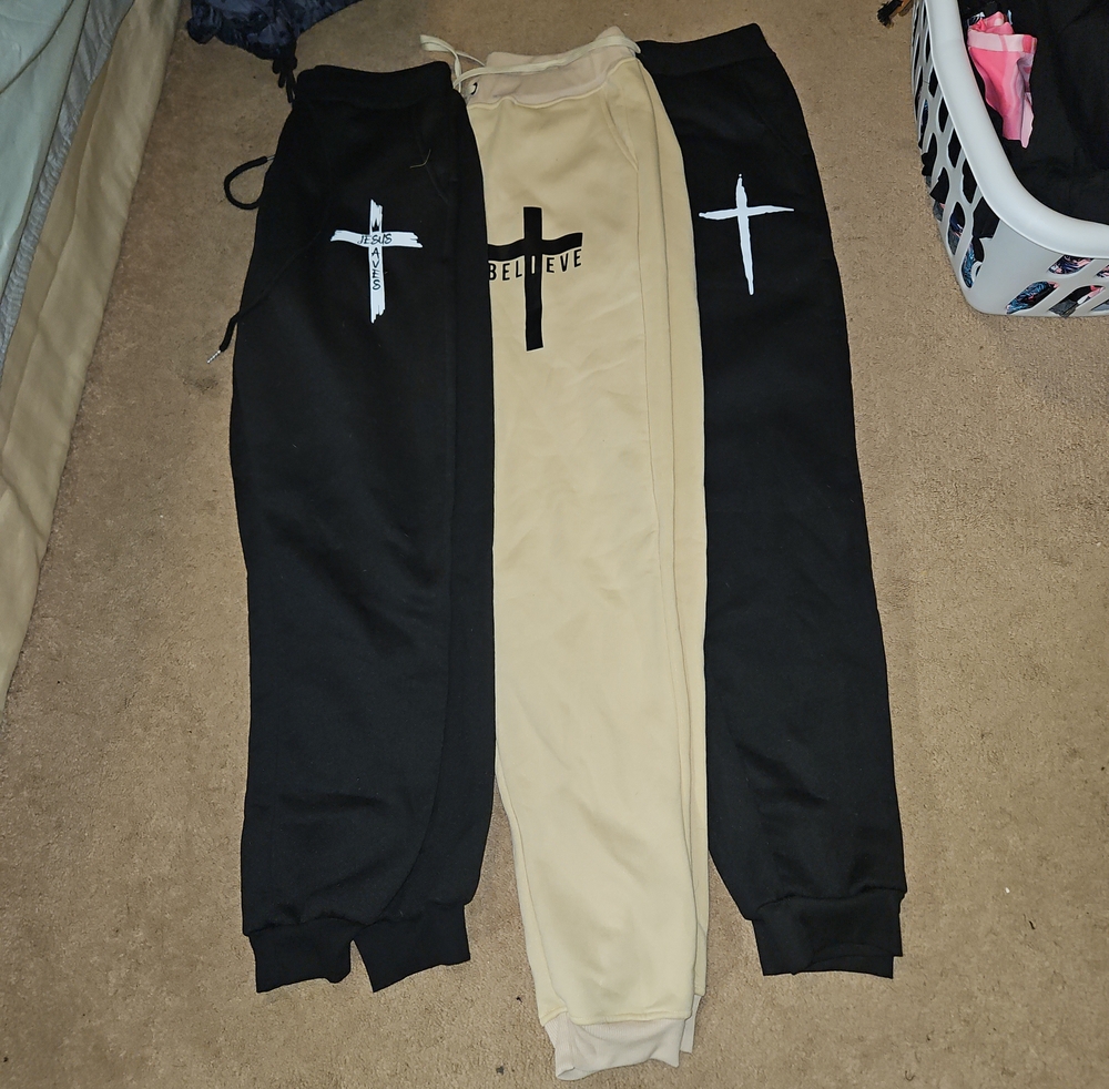 Lot Of 3 -  Cross Graphic Jogger Pants - Black & Tan